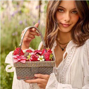 Mary Frances Berry Beautiful Red Flowers Beaded Bag Strawberry Basket Handbag NW